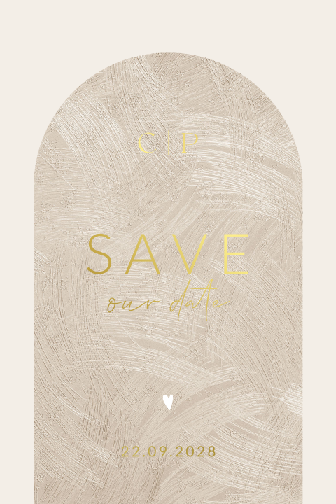 Stijlvolle Save the Date kaart met initialen en foliedruk