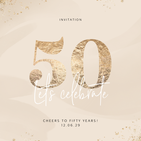 50 jaar uitnodiging met goud en aquarel vegen