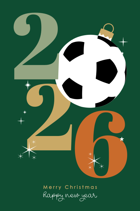 Voetbal zakelijke kerstkaart met jaartal en sterren