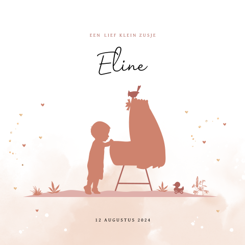 Silhouet kaartje meisje in wieg met grote broer