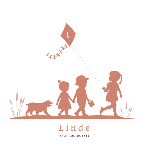 Drie kindjes zomers silhouet kaartje voor een zusje