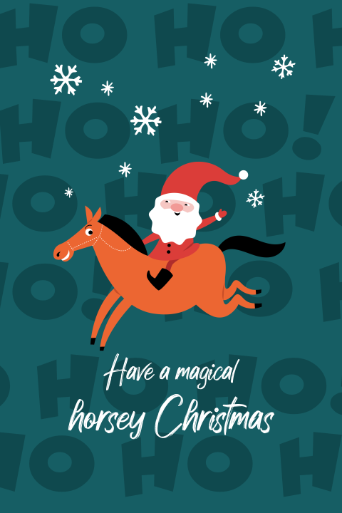 Grappige ho ho ho kerstkaart met kerstman op paard