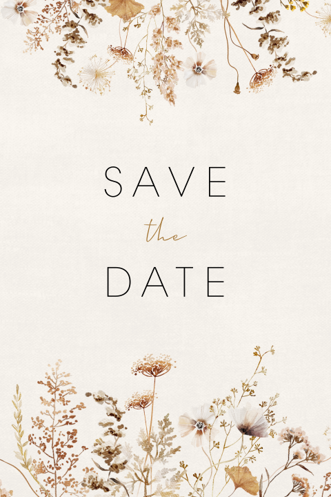 Save the Date kaart trouwen met aquarel bloemen en linnenlook