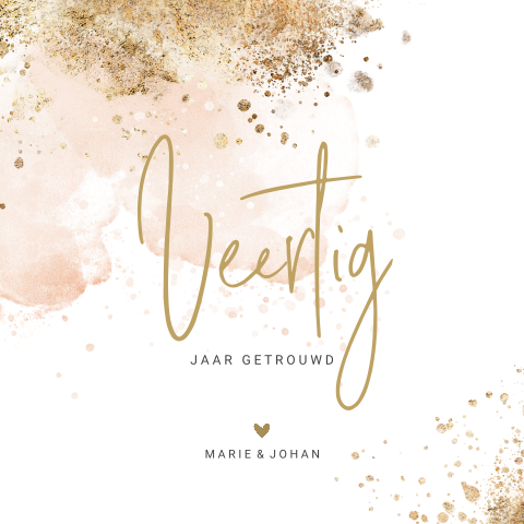 Jubileumkaart 40 jaar getrouwd met aquarel en gouden spetters
