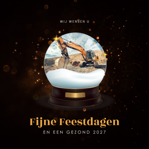Zakelijke kaart kerst met graafmachine en sneeuwbol