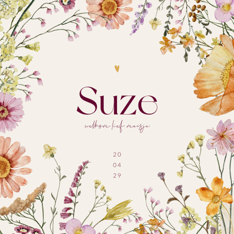 Meisje bloemen geboortekaartje