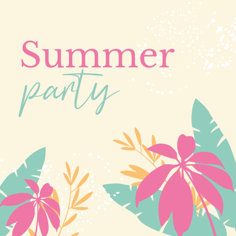 Summer party uitnodiging met spetters en bladeren. 