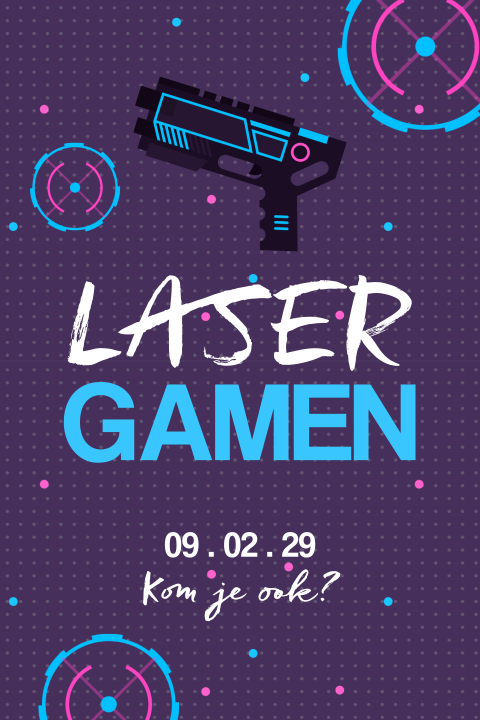 Kinderfeestje lasergamen uitnodiging met lasergun en vizier
