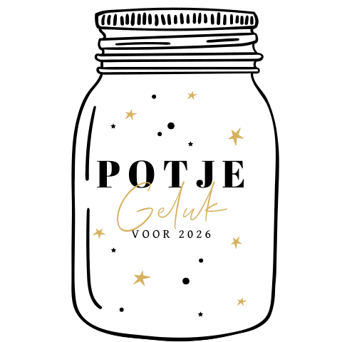 Kerstkaart in de vorm van een potje vol met geluk