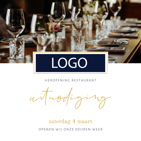 Zakelijke uitnodiging (her)opening met logo en foto