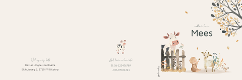 Zigzag jongens geboortekaartje met boerderijdieren