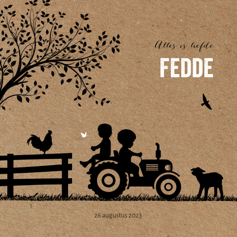 Karton look silhouetkaartje broertjes op tractor