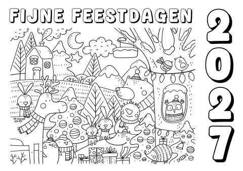 Fijne feestdagen 2027 placemat zelf inkleuren