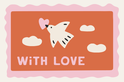 With love postzegel valentijnskaart met postduif
