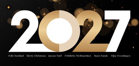 Internationale zakelijke kerstkaart met uitsnede en jaartal