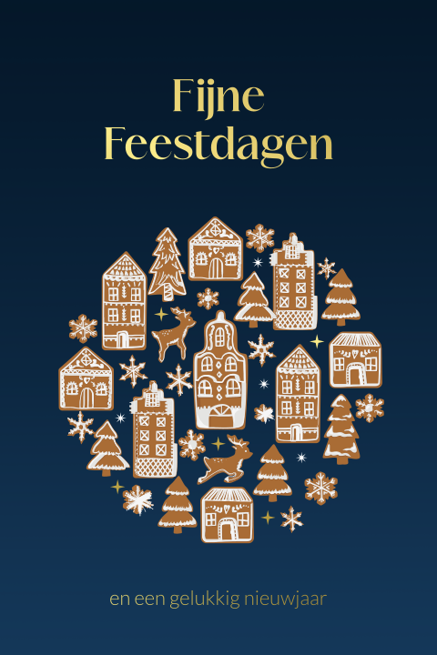 Kerstkaart nederland grachtenpand in peperkoek stijl met folie