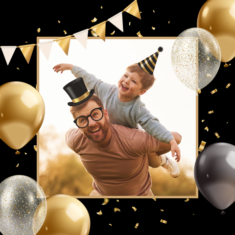 Grappige dubbel feest uitnodiging met feest props en ballonnen