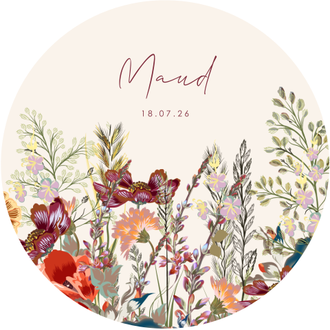 Bloemen geboortekaartje meisje in ronde vorm