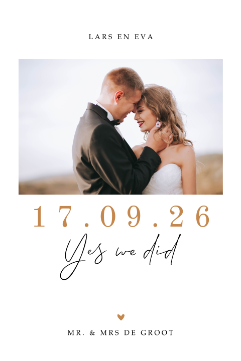 Hippe Yes we did trouwkaart met foto
