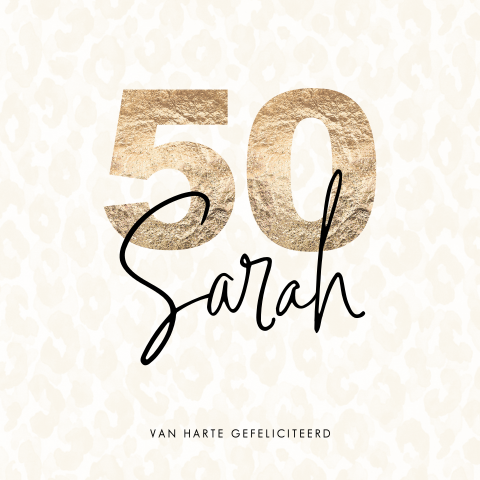 Verjaardag vrouw 50 jaar Sarah met dierenprint