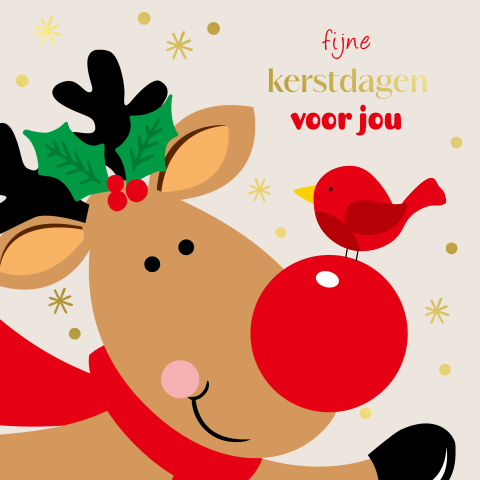 Vrolijke Rudolph het rendier kerstkaart met foliedruk