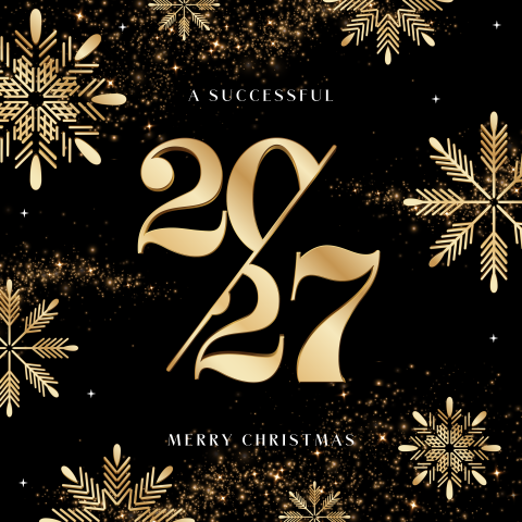 Goudlook zakelijke kerstkaart jaartal 2027 met kristallen