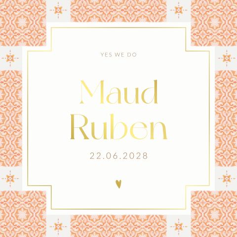 Luxe mediterraanse trouwkaart met mediterraans patroon en kader