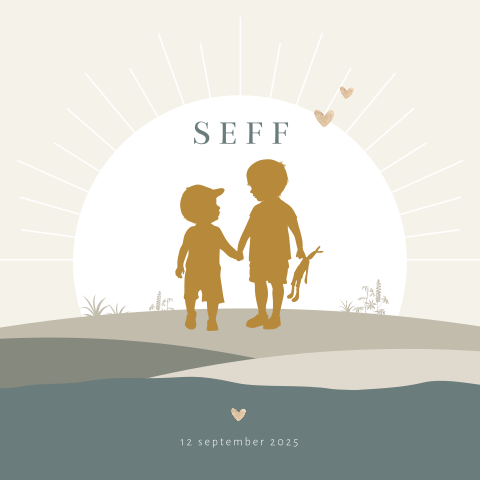 Twee broertjes hand in hand silhouet geboortekaartje