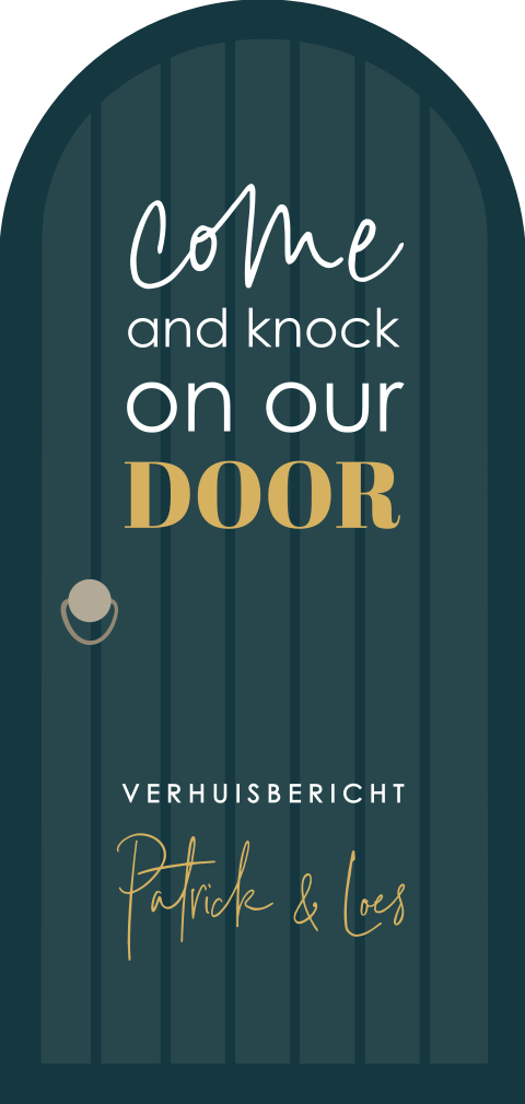 Typografische verhuiskaart in de vorm van een voordeur