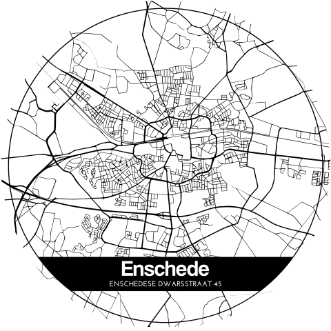 Verhuiskaart plattegrond Enschede in ronde vorm