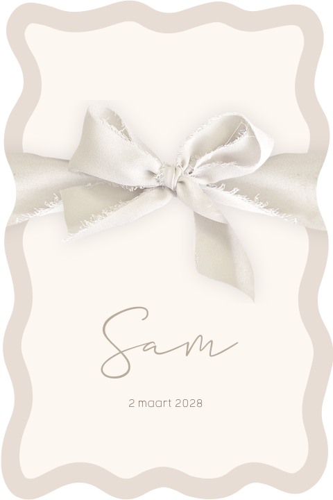 Unisex geboortekaartje aparte vorm met strik