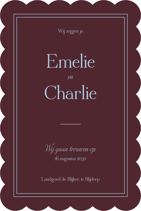 Aparte vorm trouwkaart met klassiek kader