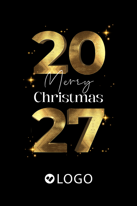 Zakelijke kerstkaart met jaartal, sparkles en eigen logo