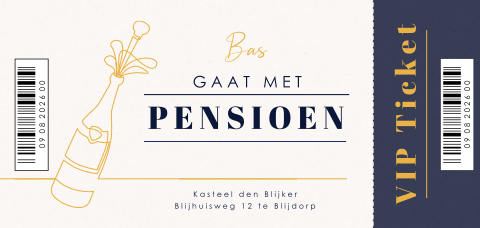 Pensioen uitnodiging VIP ticket met champagne