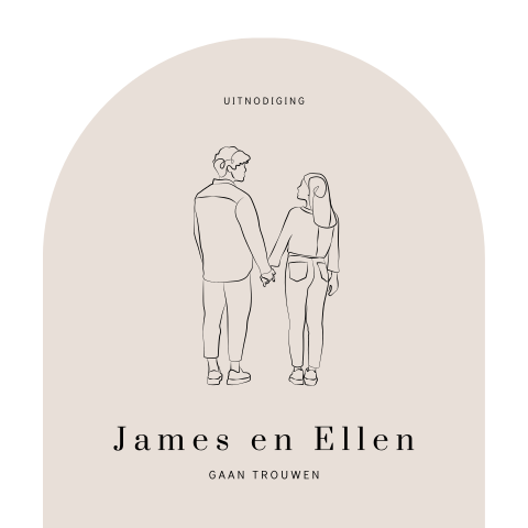 Lijntekening trouwkaart met koppel in boogvorm