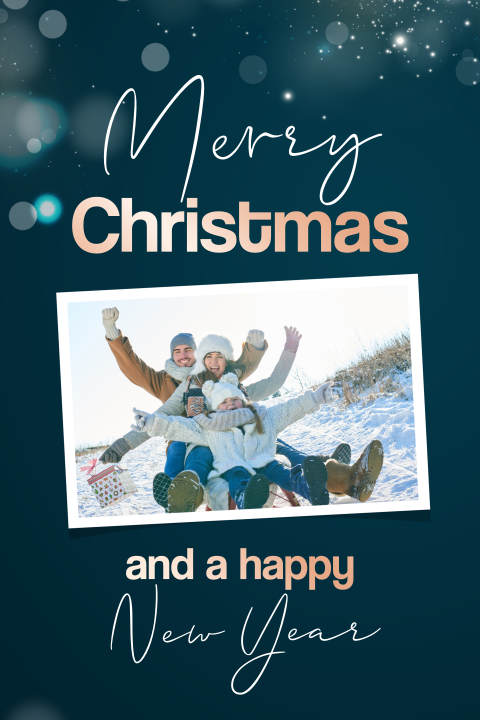 Roséfolie kerstkaart met foto en aquarel