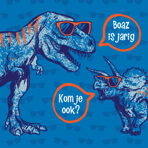 Kinderfeestje dino uitnodiging cool met zonnebril