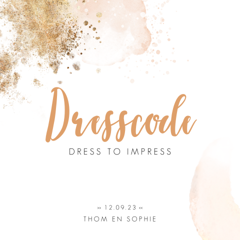 Dresscode kaartje "Stijlvol Koper" met aquarel en spetters