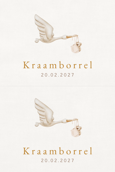 Boho nursery DIY kraamborrel kaartje met ooievaar en beertje