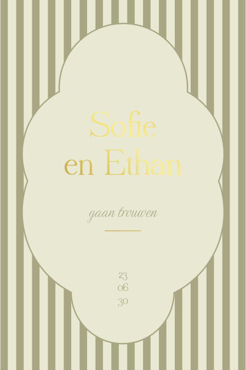 Klassieke trouwkaart met strepen en goudfolie