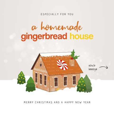Grappige DIY kerstkaart homemade gingerbread house
