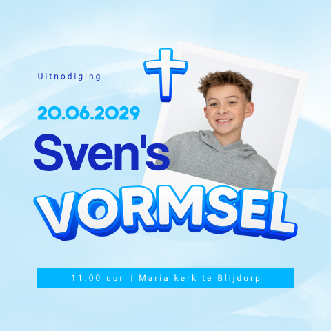 Uitnodiging vormsel met kruis en eigen foto