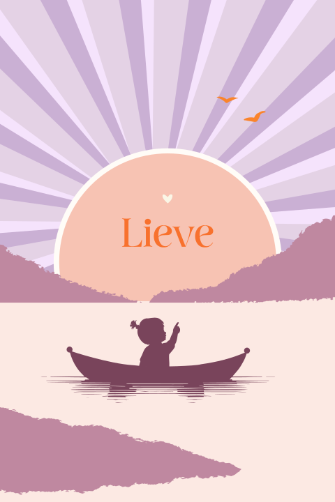 Meisjes geboortekaartje met silhouet en zon met zonnestralen