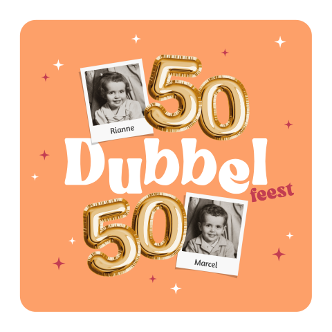 Dubbel feest verjaardagsuitnodiging 50 jaar met foto en ballonnen