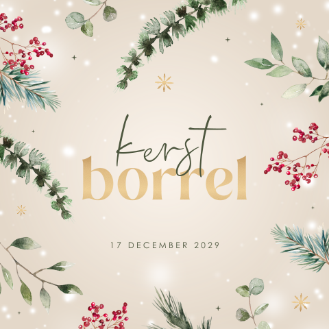 Uitnodiging met kersttakken voor een kerstborrel