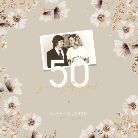 Bloemen uitnodiging met foto 50 jaar getrouwd