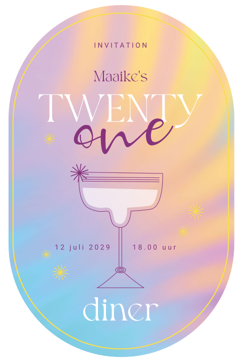 Pastel uitnodiging 21 diner in aparte vorm met cocktail