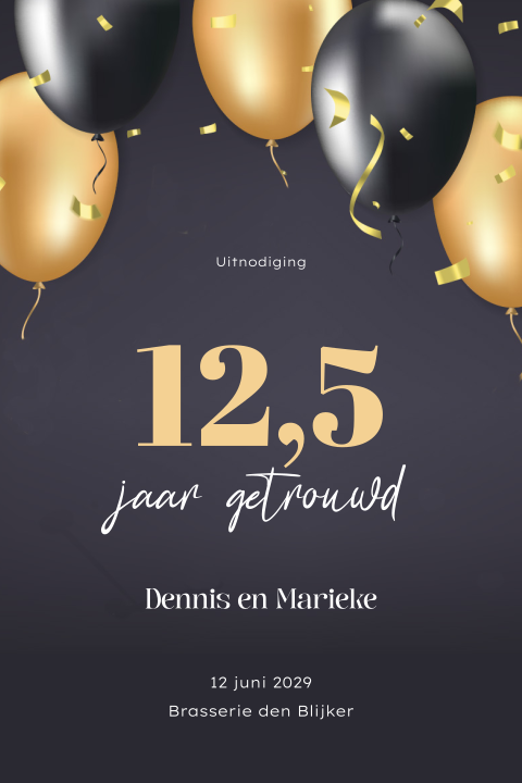 Uitnodiging 12,5 jaar getrouwd met ballonnen en confetti
