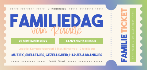 Kleurrijke familiedag typografische ticket uitnodiging