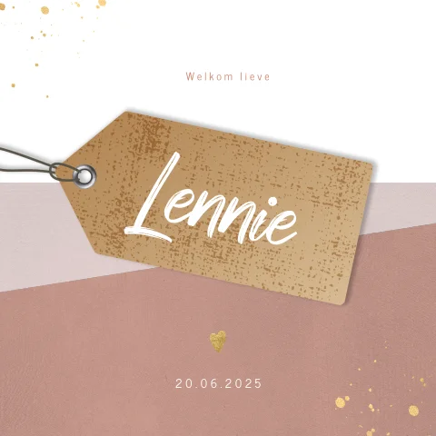 stoer geboortekaartje meisje met vlakken en label